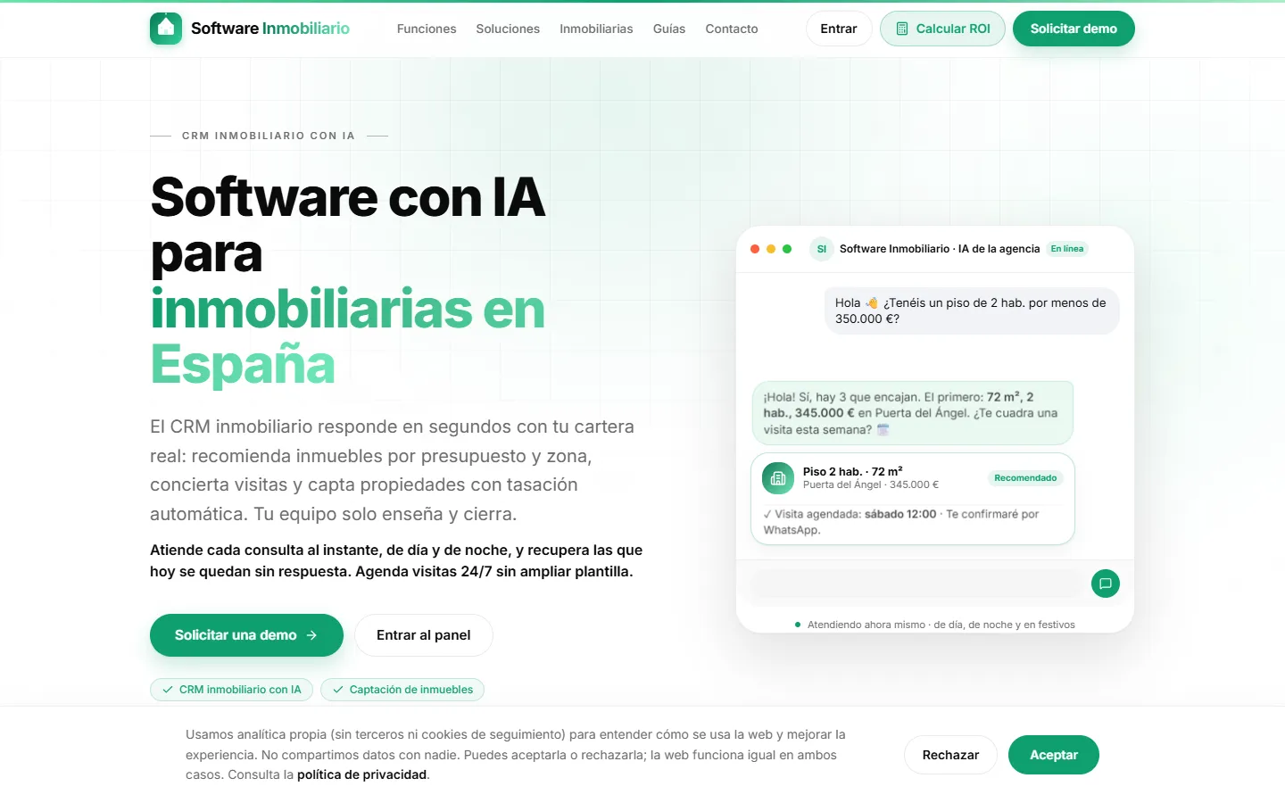 Desktop screenshot (1440×900) of the Software Inmobiliario website