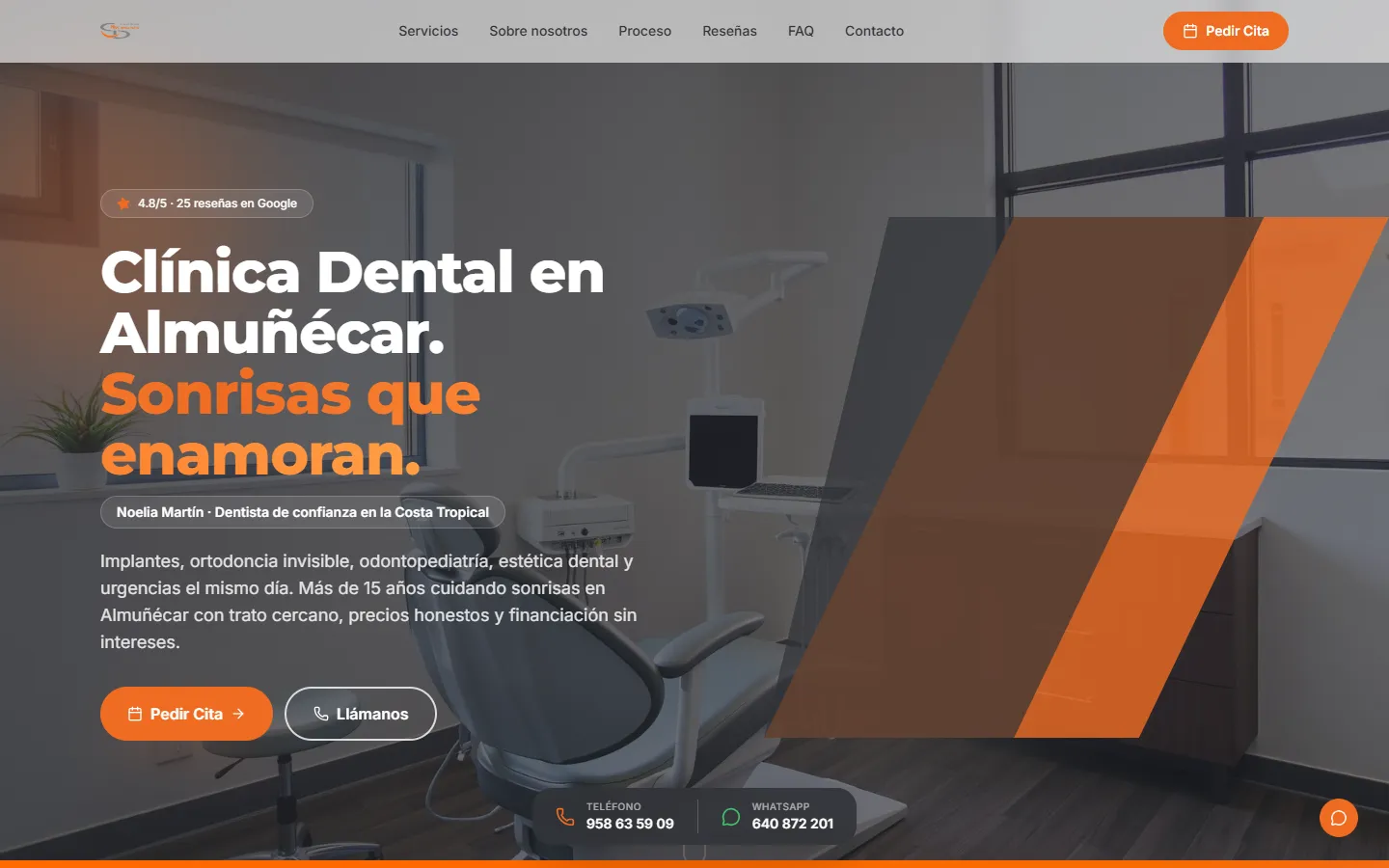 Desktop screenshot (1440×900) of the Clínica Dental Noelia Martín website