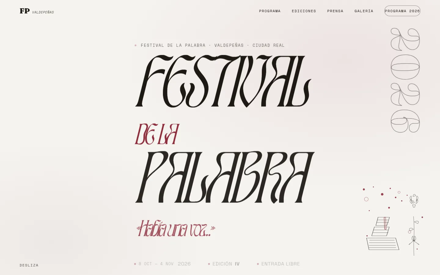 Desktop screenshot (1440×900) of the Festival de la Palabra website
