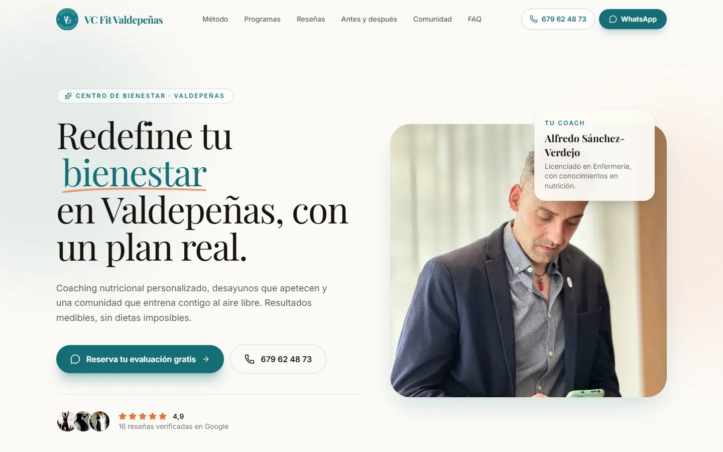 Desktop screenshot (1440×900) of the VC Fit Valdepeñas website