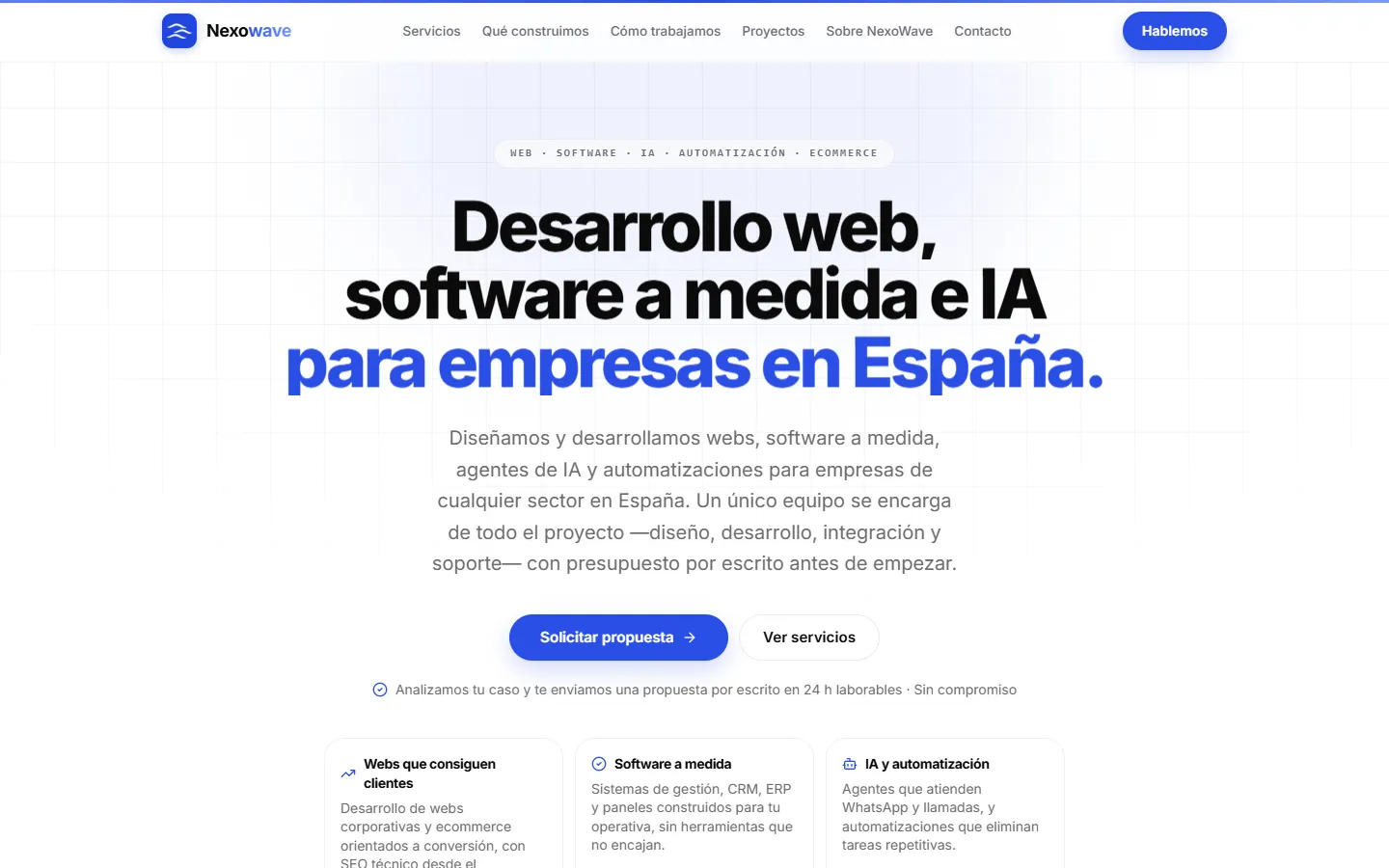 Desktop screenshot (1440×900) of the public NexoWave website